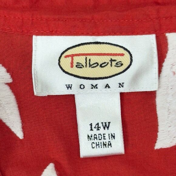 TALBOTS Woman White & Red Floral Embroidered Tunic Top Size 14W V Neck - Picture 3 of 8